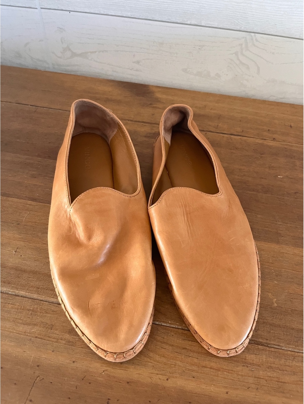 Vince Malia Tan Leather Slip-On Espadrille Loafers - Women's Size 7